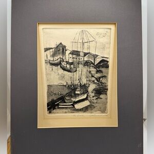 “The Dock” Signed Artwork By Laura A. Cook Black And White Scene Of A Dock